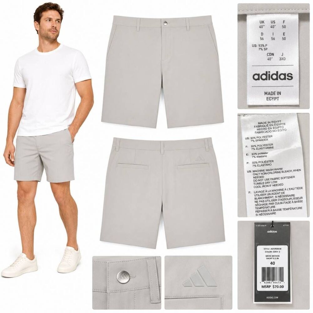 Adidas Mens 40 Woven Golf Shorts Gray 8.5 Inseam NWT